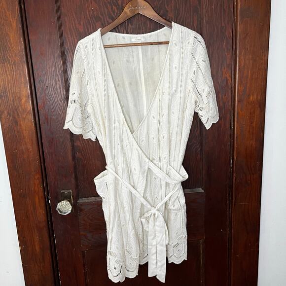 Tularosa Rocky Embroidered Eyelet Lace Wrap Around Tie Bodice Mini Dress - Picture 3 of 8